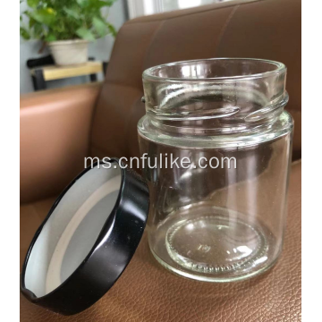 balang bulat kaca lurus amber dengan penutup logam hitam200ml